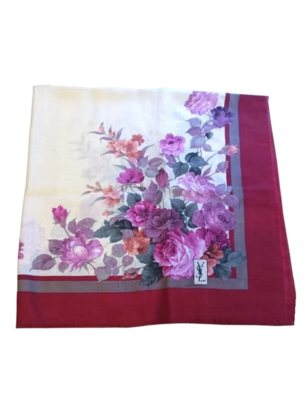BNIB! NEW Yves Saint Laurent YSL Square Scarf 100% WOOL SILK Stole ROSE Bordeaux